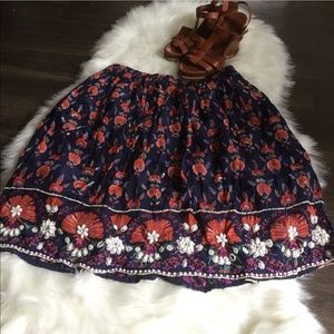 Anthropologie Maeve Floral Mini Skirt - Navy and Red